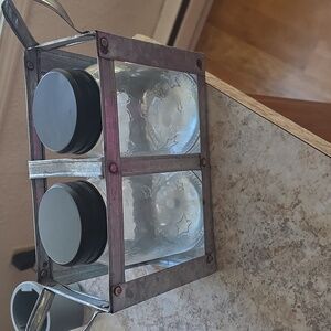 Metal Caddy with Glass Jars